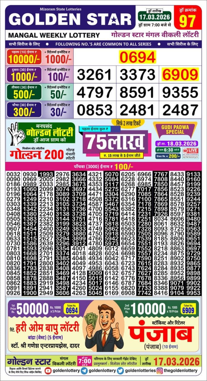 Golden Star 7 PM Result