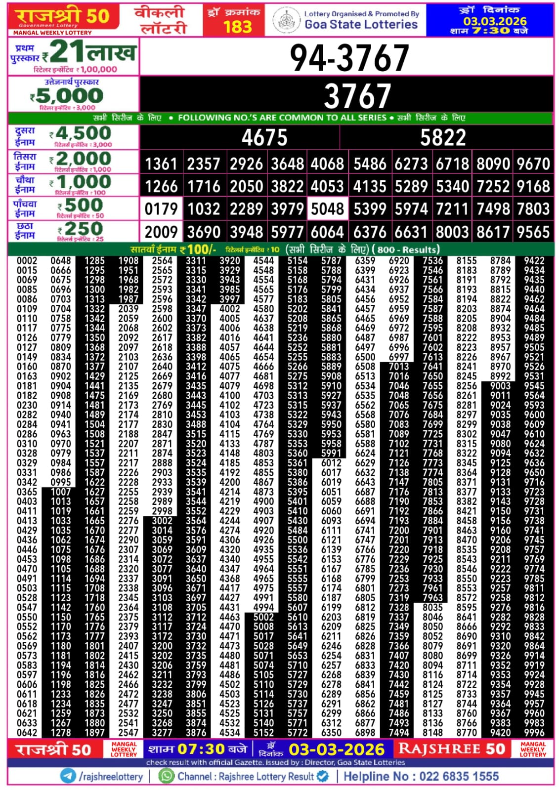 Rajshree 50 7:30 PM Result