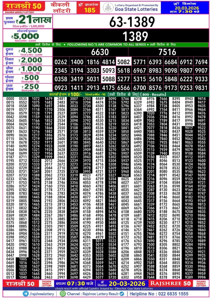Rajshree 50 7:30 PM Result