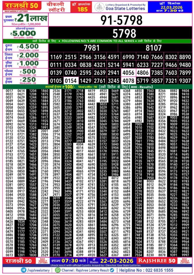 Rajshree 50 7:30 PM Result