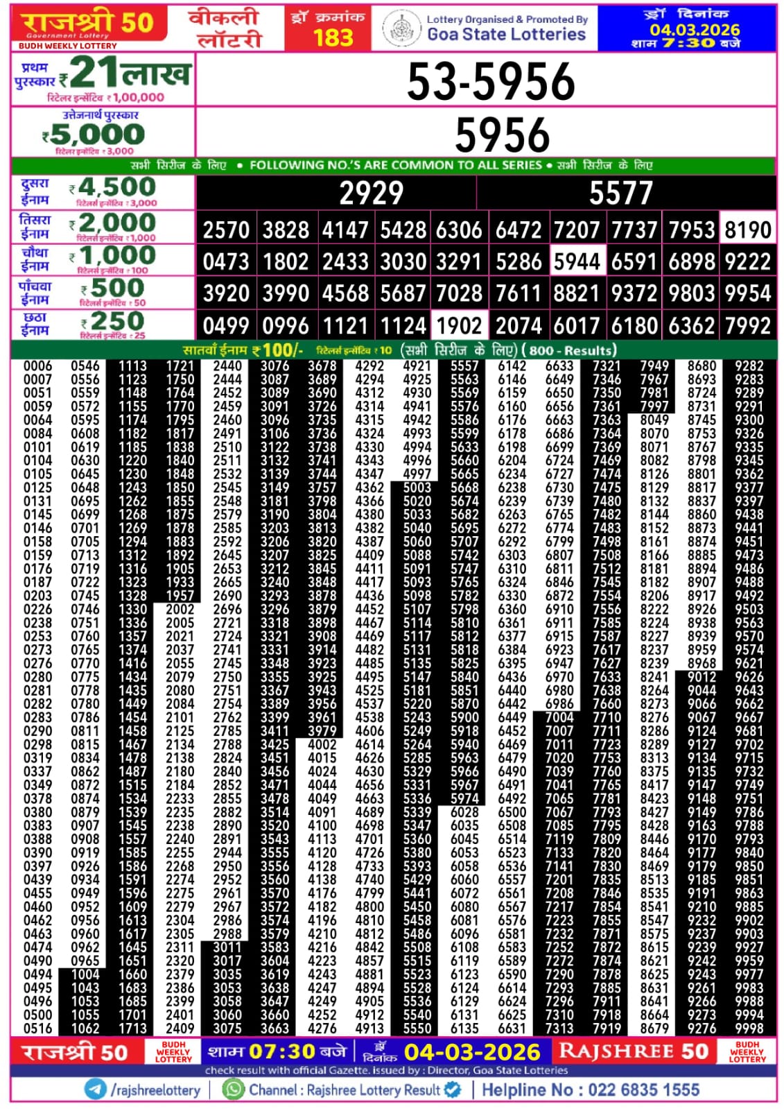 Rajshree 50 7:30 PM Result