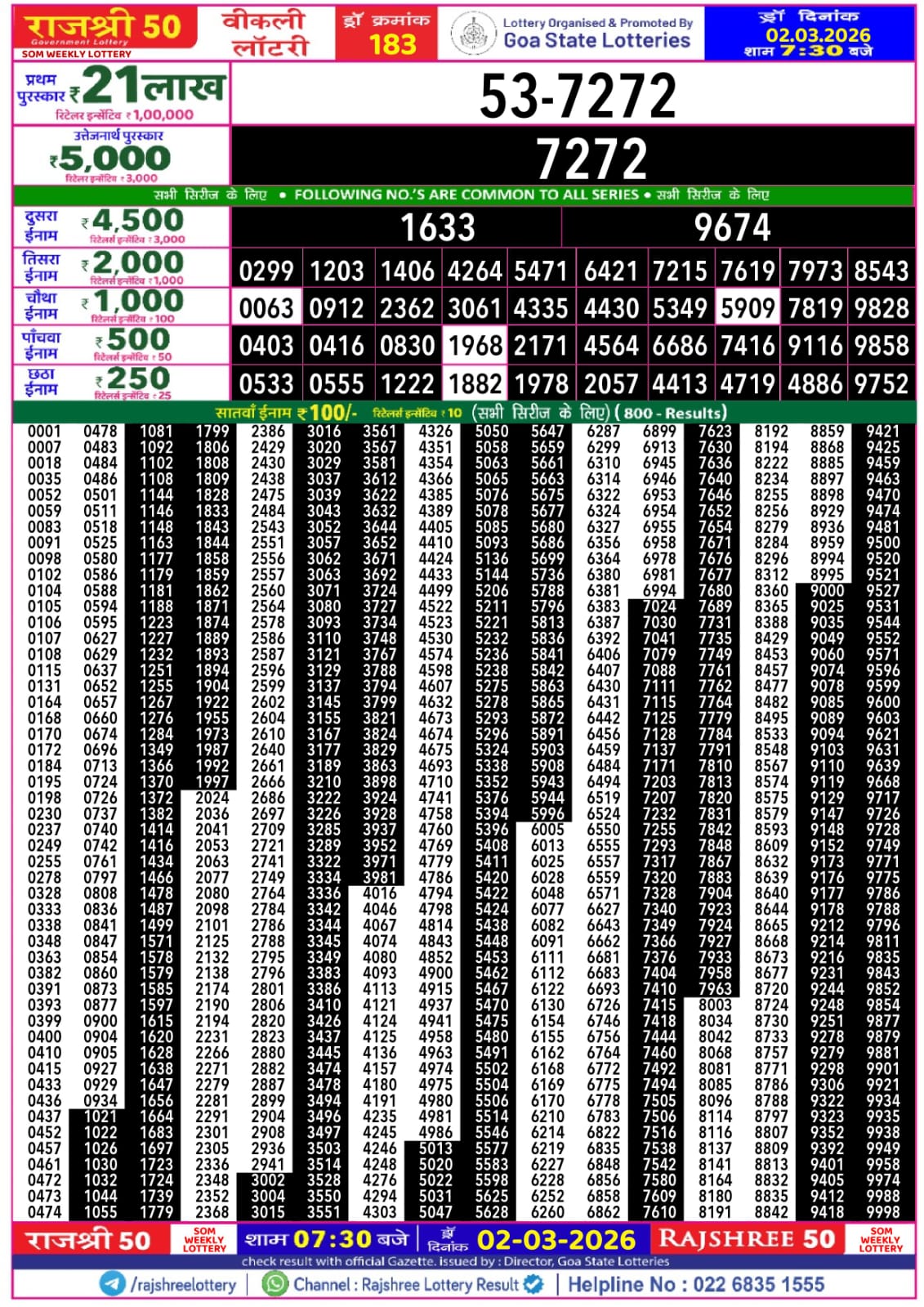 Rajshree 50 7:30 PM Result