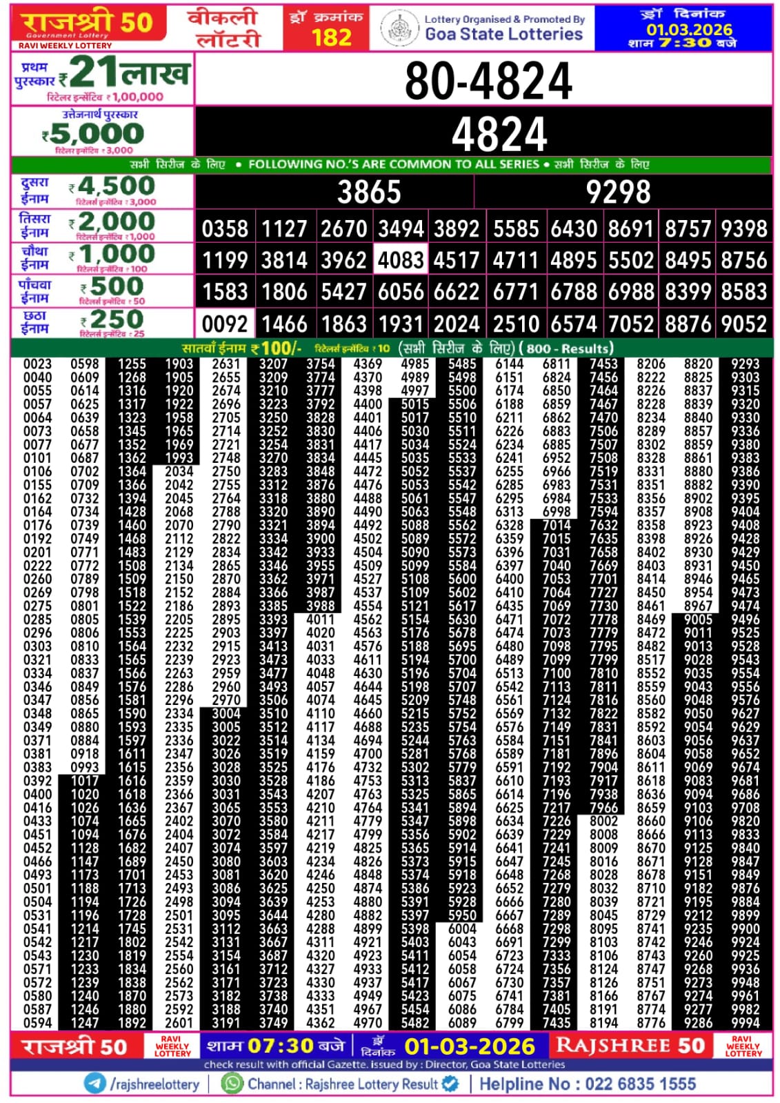 Rajshree 50 7:30 PM Result