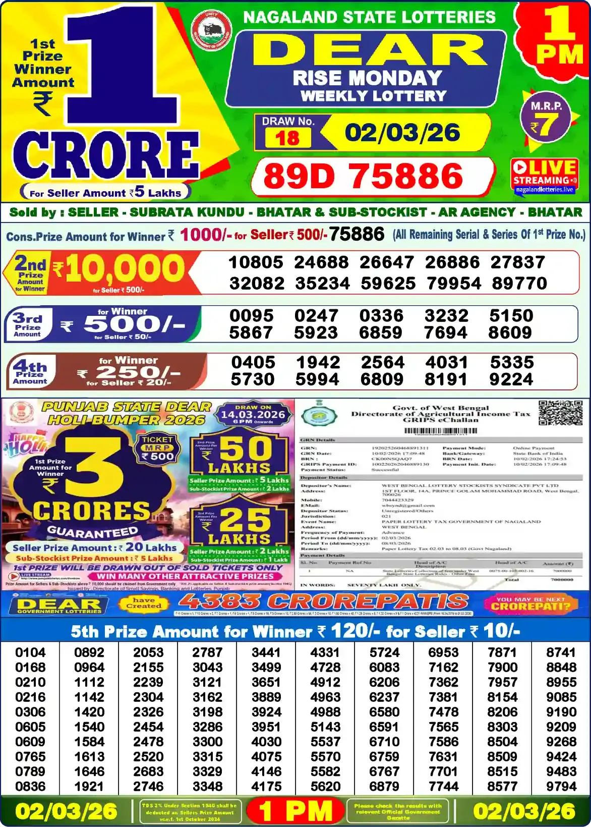 Dear Lottery Result 1&nbsp;PM – Live Draw Image