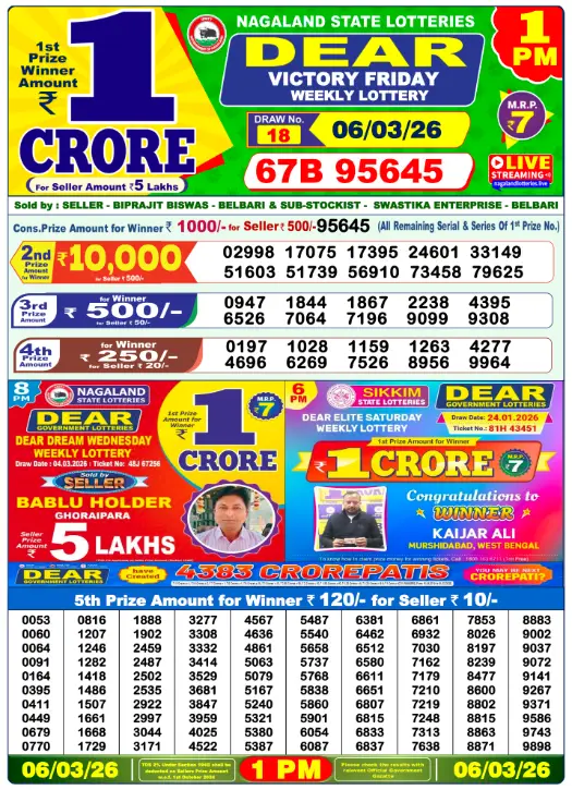 Dear Lottery 1 PM Result